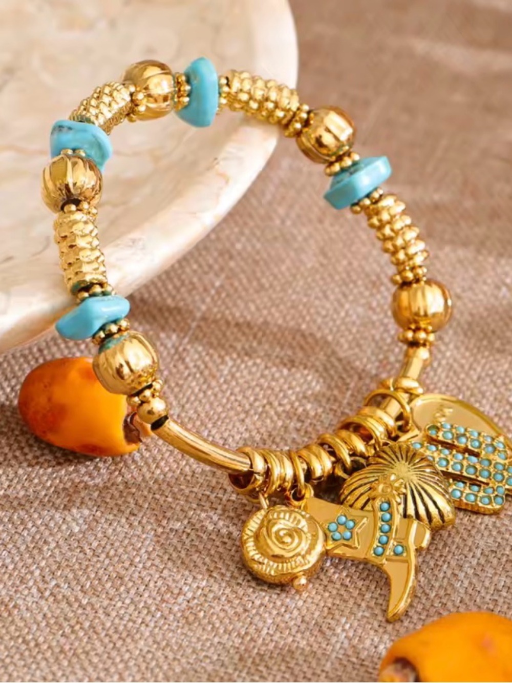 Gold-Tone Bracelet with Turquoise Accents - Picture 10 of 11